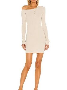 One-Shoulder Long Sleeve Cream Mini Dress